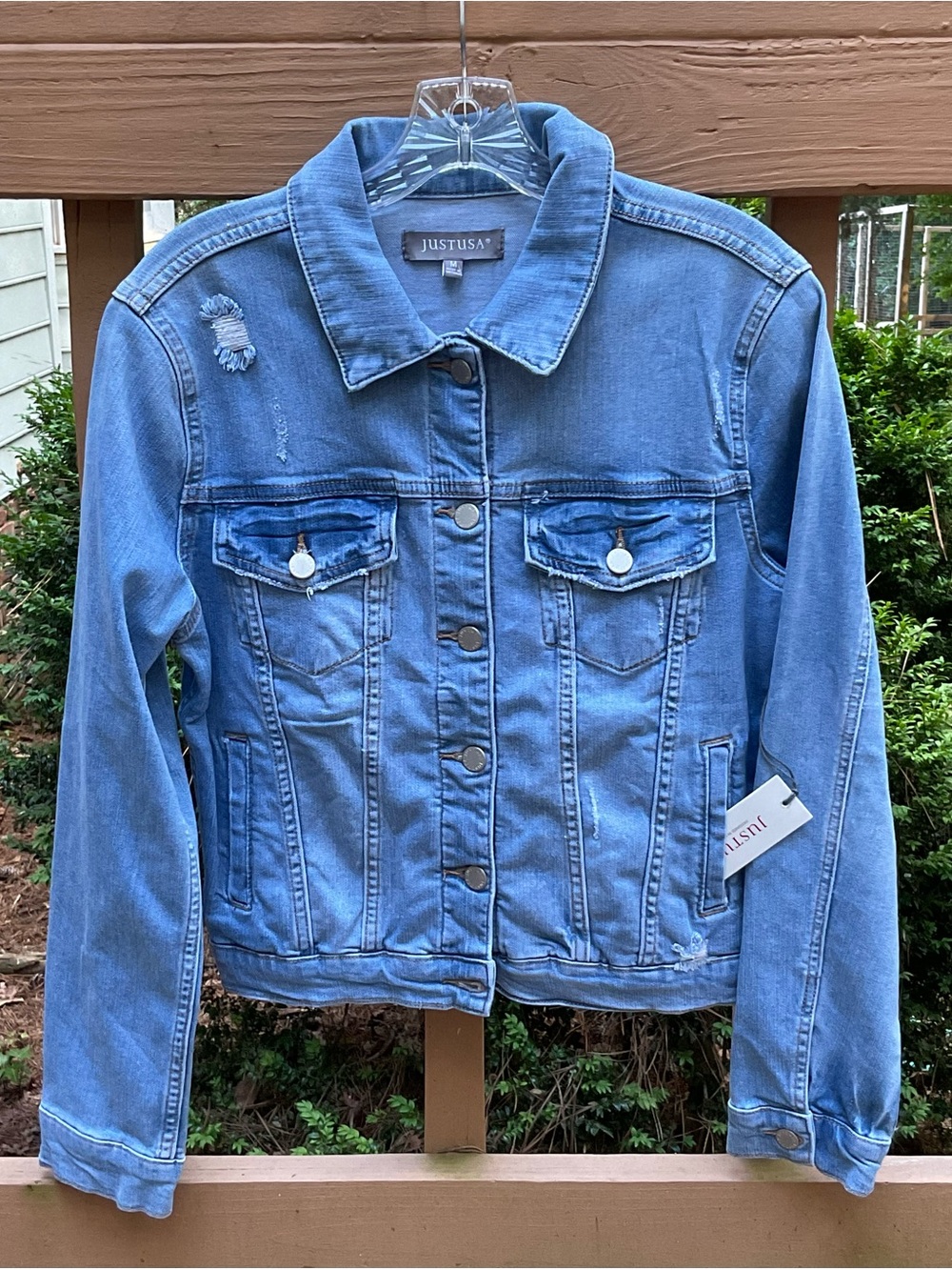 NWT Just USA Medium Blue Distressed Denim Jacket